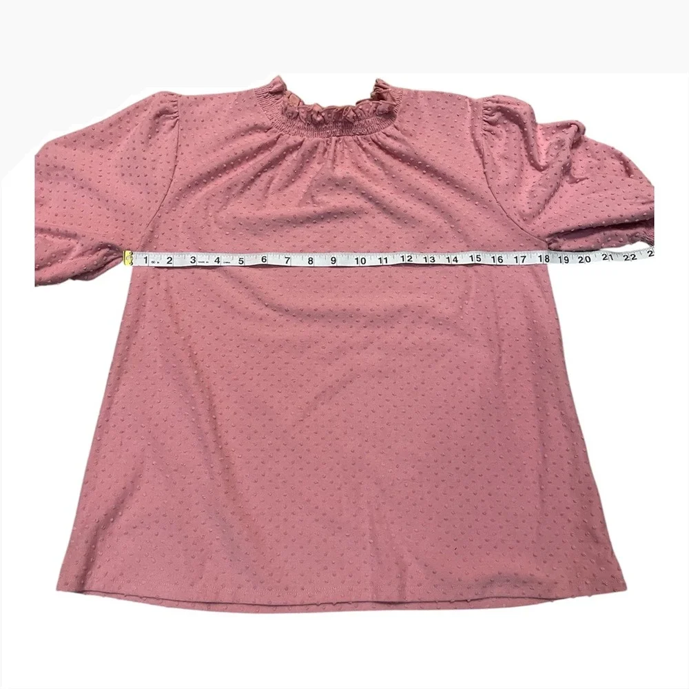 J. Crew Swiss Dot Mock Neck Puff Sleeve‎ Blouse Coral Pink Size S